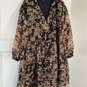 Madewell Floral Midi Dress - Black and Tan